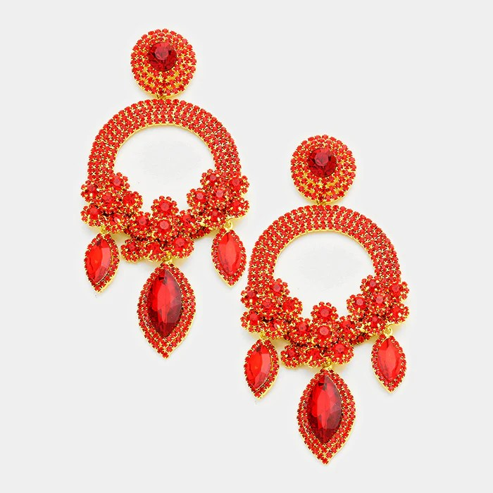 Long Large Open Round Chandelier Rhinestone PIERCE Earrings 5319