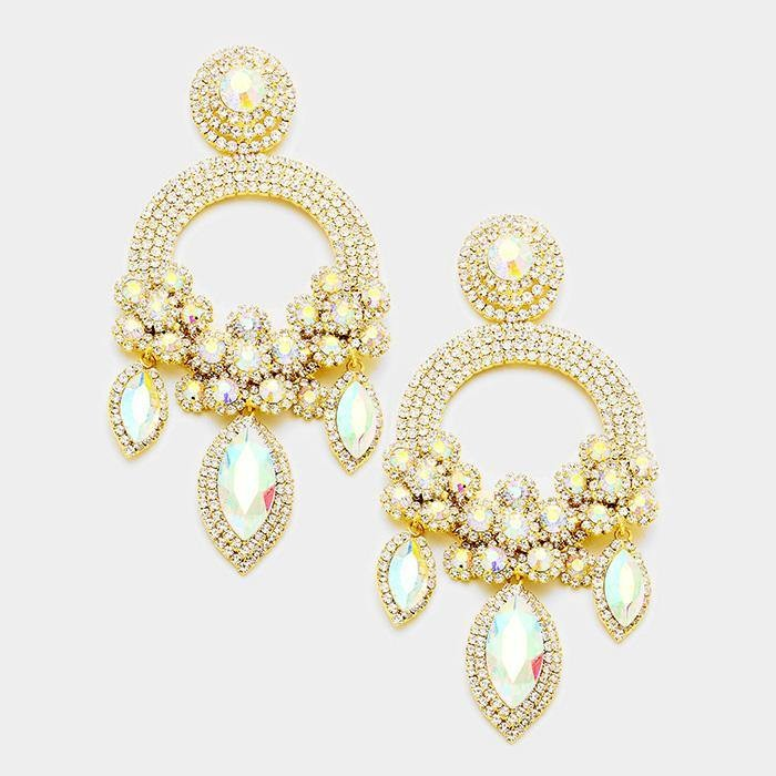 Long Large Open Round Chandelier Rhinestone PIERCE Earrings 5319