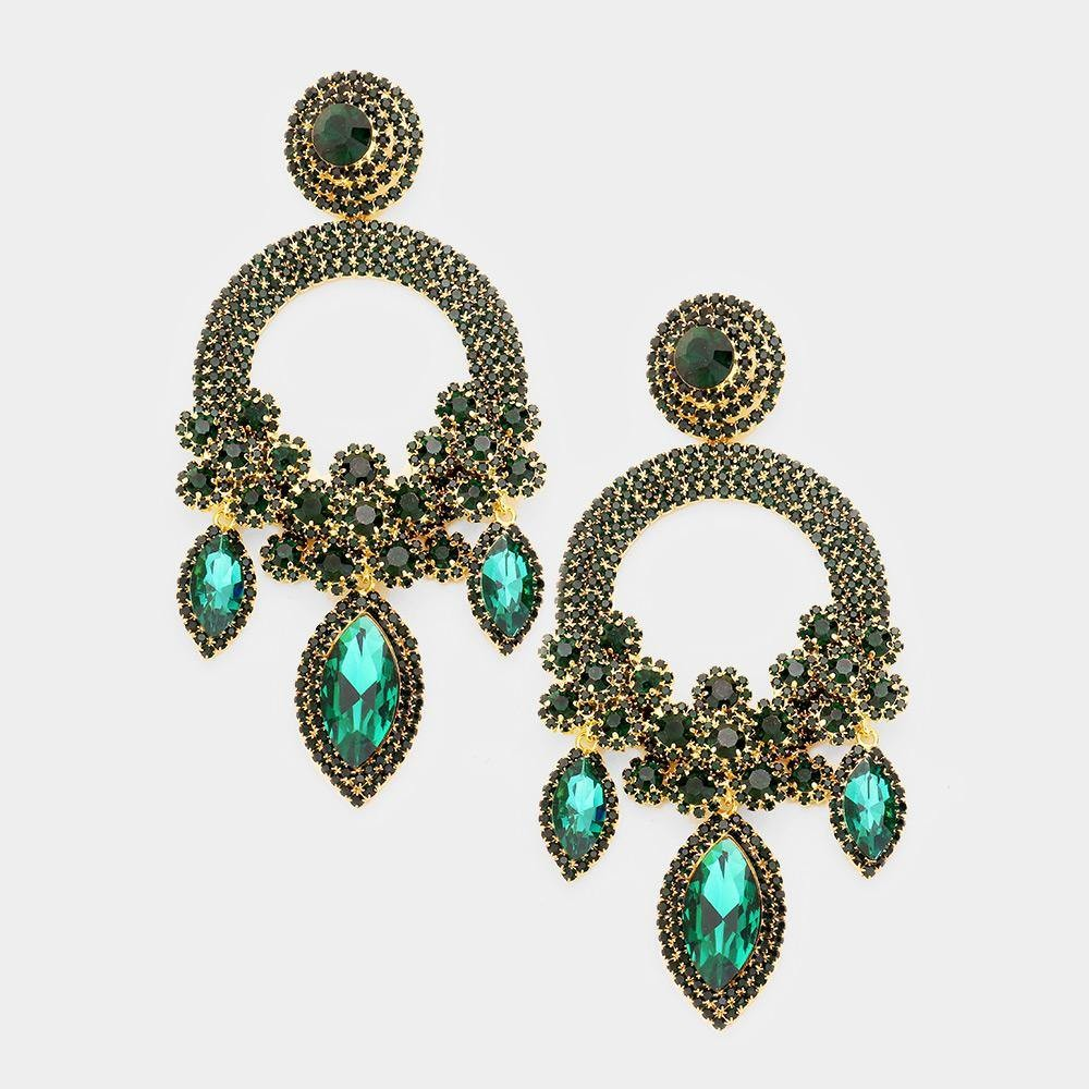 Long Large Open Round Chandelier Rhinestone PIERCE Earrings 5319