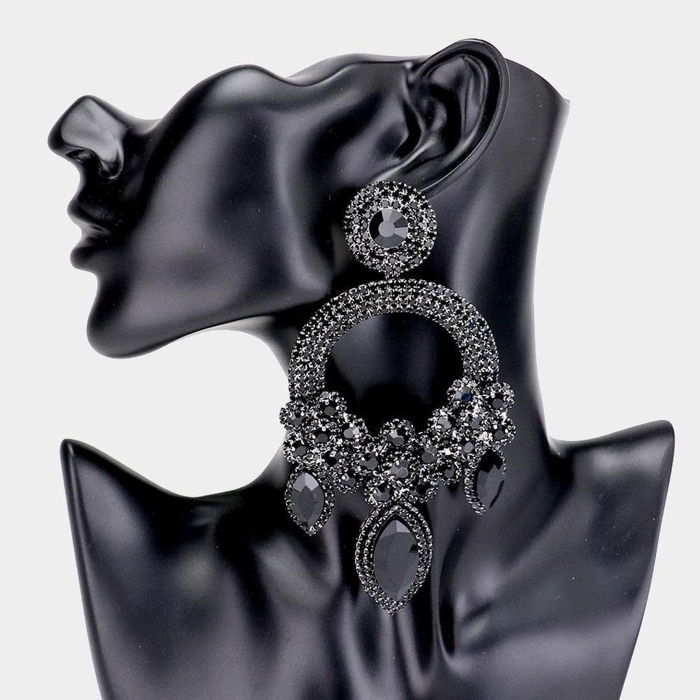 Long Large Open Round Chandelier Rhinestone PIERCE Earrings 5319