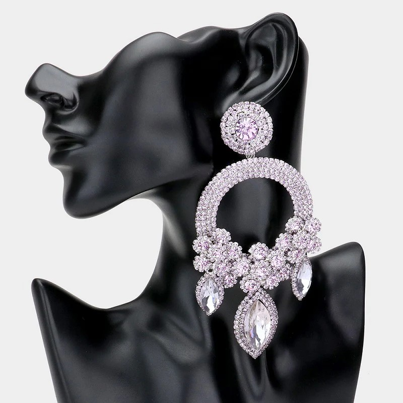 Long Large Open Round Chandelier Rhinestone PIERCE Earrings 5319