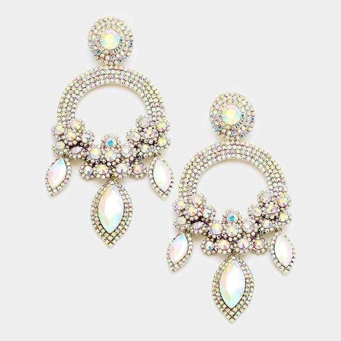 Long Large Open Round Chandelier Rhinestone PIERCE Earrings 5319