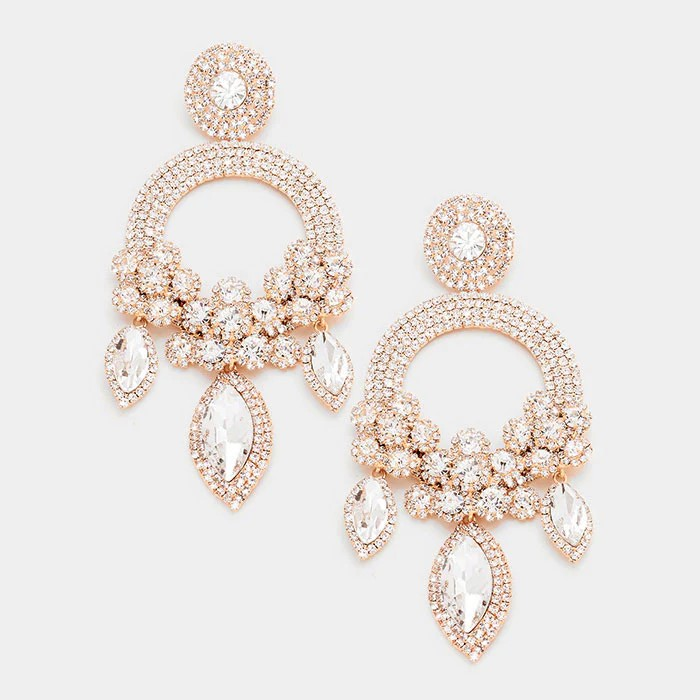 Long Large Open Round Chandelier Rhinestone PIERCE Earrings 5319