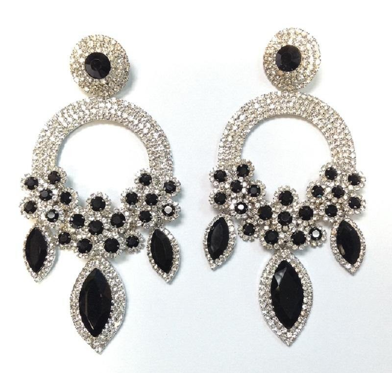 Long Large Open Round Chandelier Rhinestone PIERCE Earrings 5319