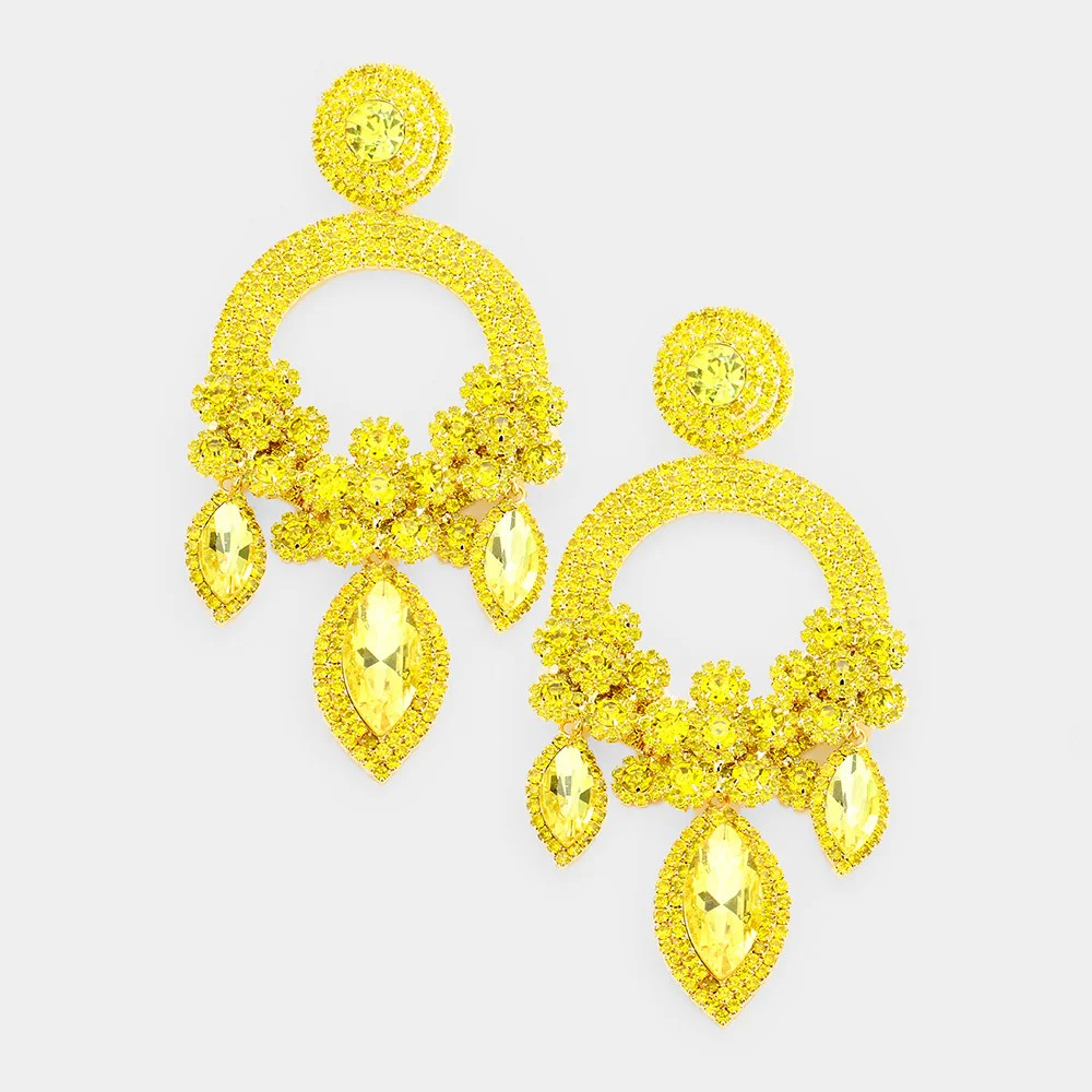 Long Large Open Round Chandelier Rhinestone PIERCE Earrings 5319